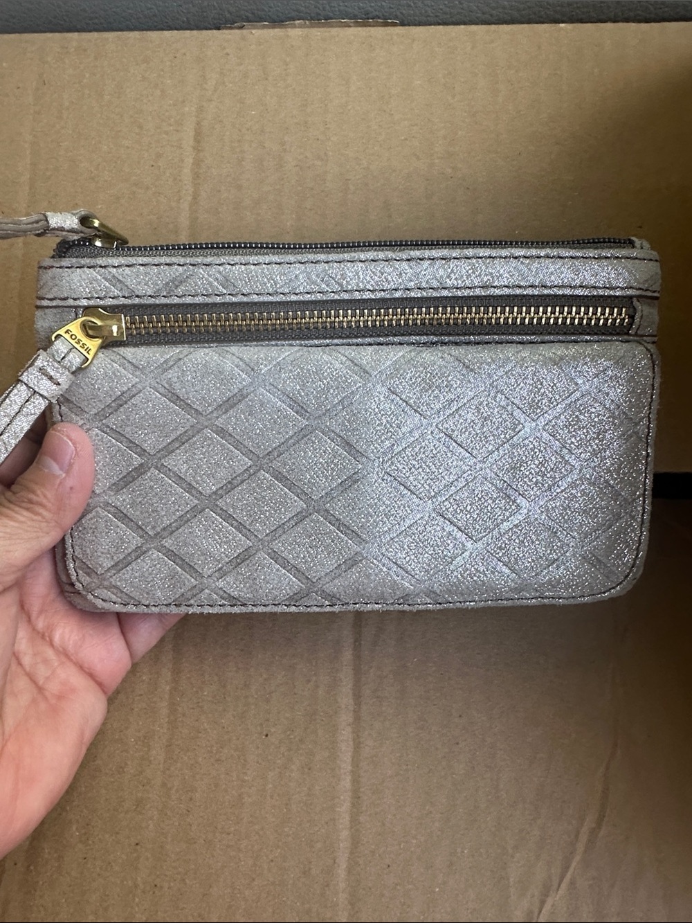 Fossil Metallic Quilted Wristlet - Champagne Gold